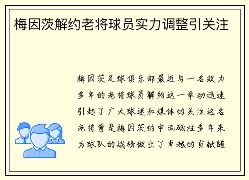 梅因茨解约老将球员实力调整引关注